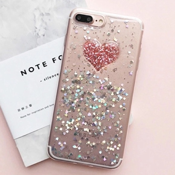 NEW iPhone 7/8, 7/8 Plus Soft Glitter Heart Case - Picture 3 of 4